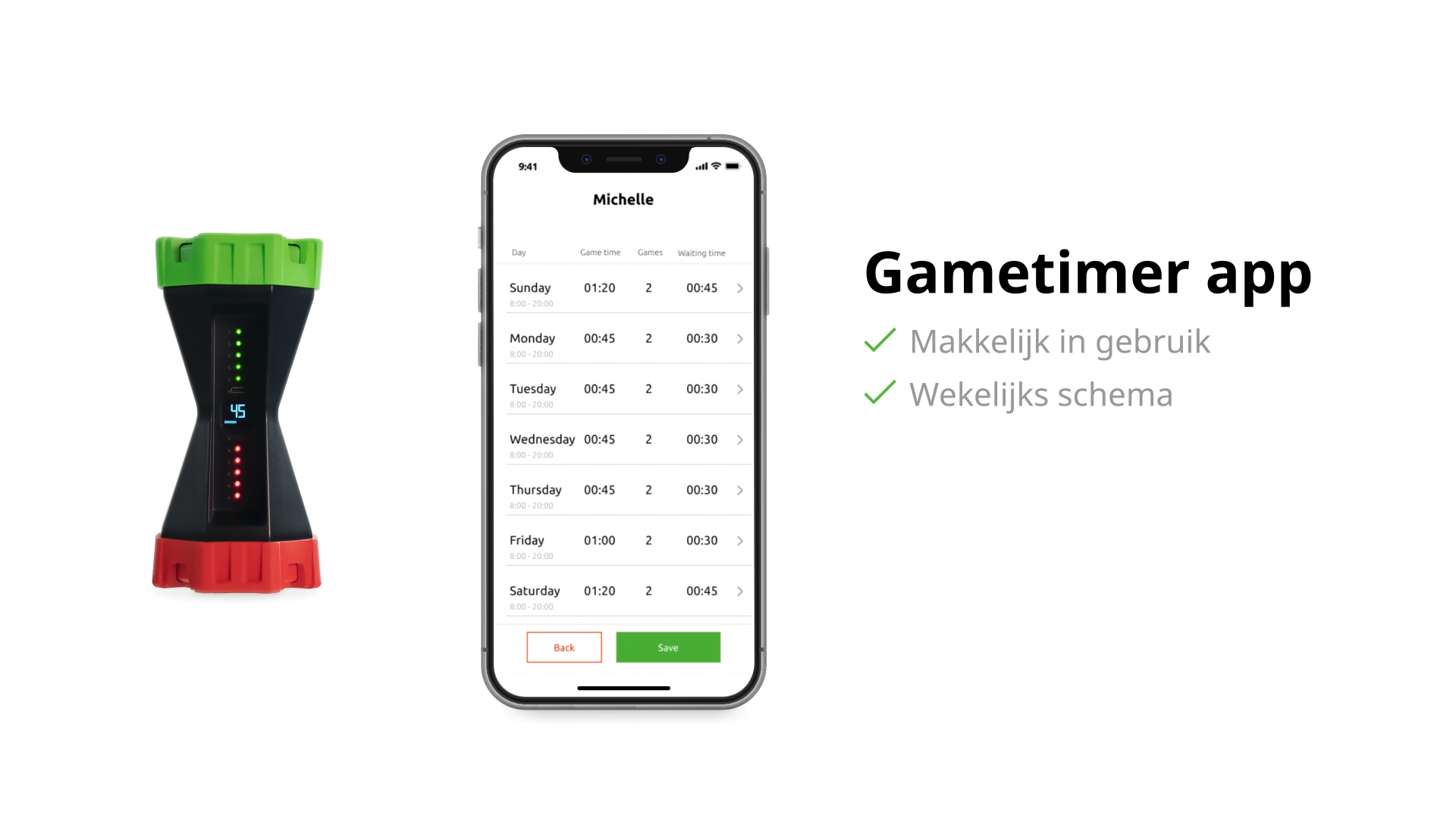 Gametimer app scherm